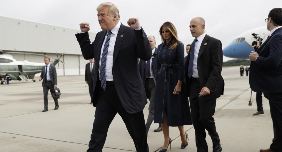 Trump al llegar Shanksville. (AP Photo/Evan Vucci)