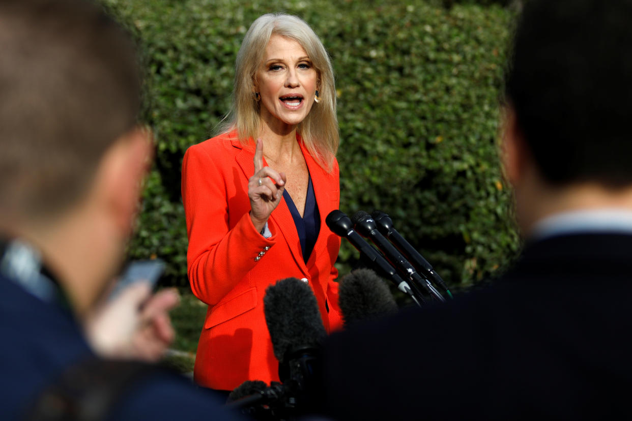 White House Senior Advisor Kellyanne Conway speaks to reporters at the White House in Washington, U.S., October 25, 2019. (Photo: Tom Brenner/Reuters)