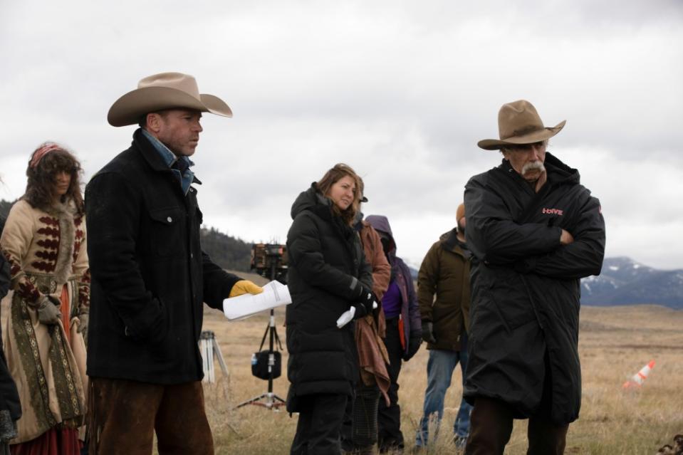 Taylor Sheridan and Sam Elliott on the set of “1983.” Emerson Miller/Paramount+