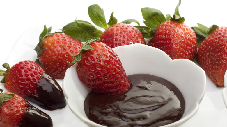 Strawberries and chocolate syrup