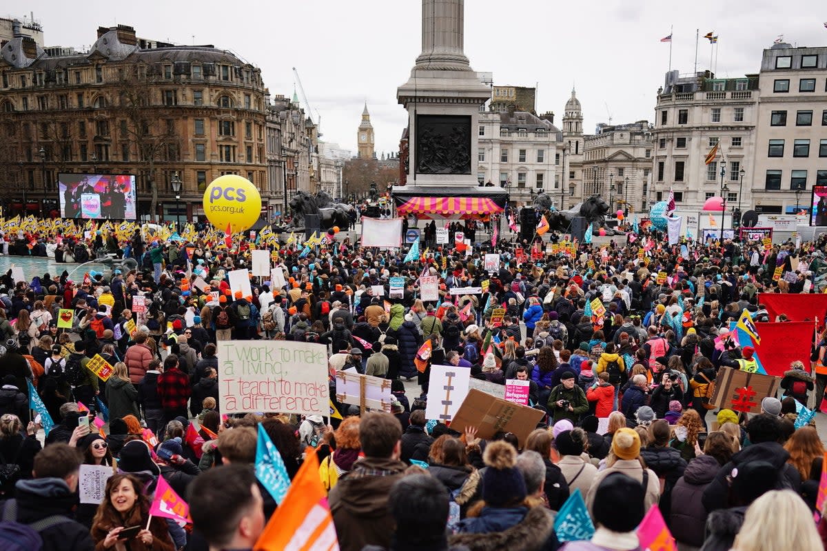 Teachers during recent strike action  (PA)