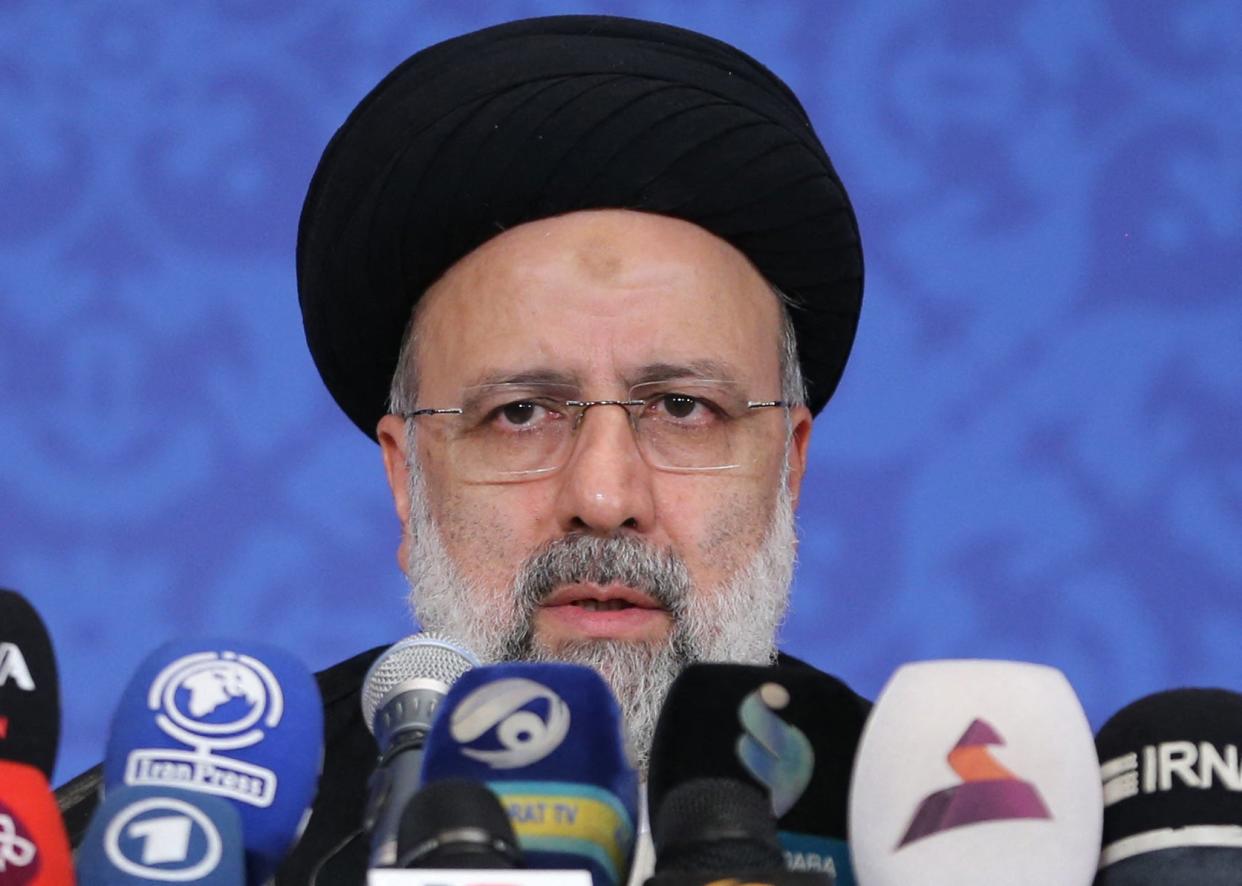 Iran’s President-elect Ebrahim Raisi addresses his first press conference in the capital Tehran, on 21 June, 2021. Mr Raisi has said he will not meet with US President Joe Biden. (AFP via Getty Images)