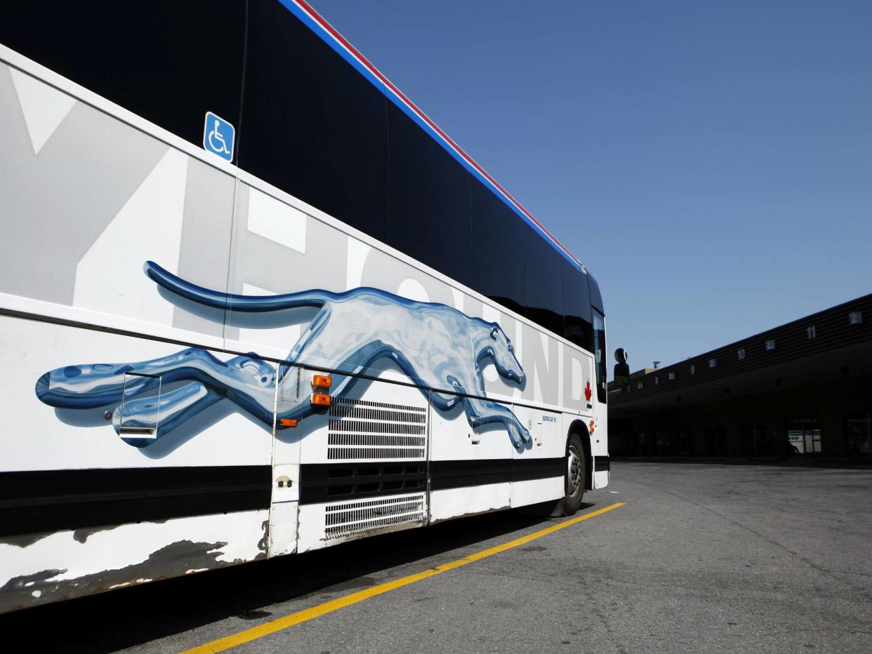 Mohammad Reza Sardari said he was riding a Greyhound bus, like this one at a bus terminal in Ottawa on September 3, 2009, when he was abruptly kicked off: REUTERS/Blair Gable