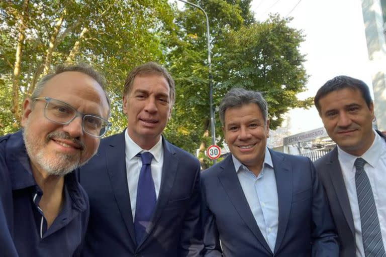 Valenzuela, Santilli, Manes llegando a la apertura de sesiones de la provincia de Buenos Aires