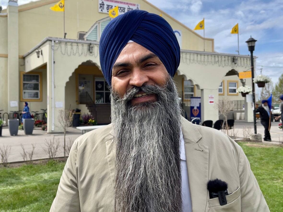 Amanpreet Singh Gill, president of the Dashmesh Culture Centre, says Nagar Kirtan is about togetherness. (Dan McGarvey/CBC - image credit)