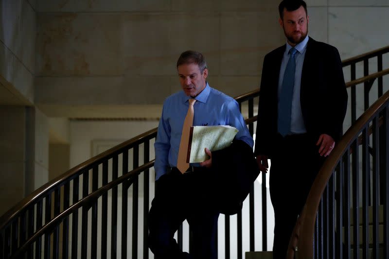 Rep. Jim Jordan walks to the House of Representatives SCIF secure area on Capitol Hill in Washington