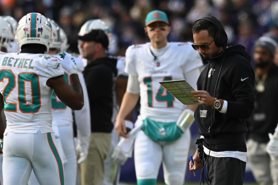 Dolphins coach Mike McDaniel's options for replacing his starters is not as easy as one might think.