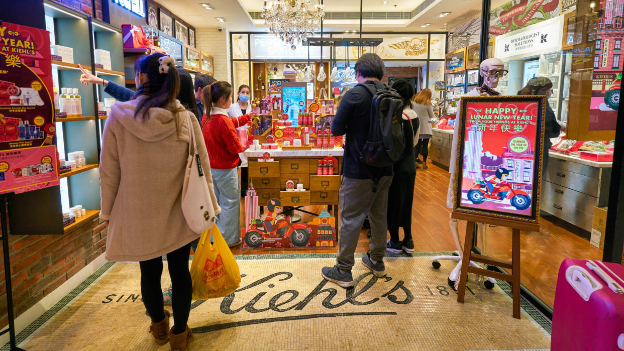 HONG KONG, CHINA - CIRCA JANUARY, 2019: people shopping in Kiehl's store in New Town Plaza shopping mall.