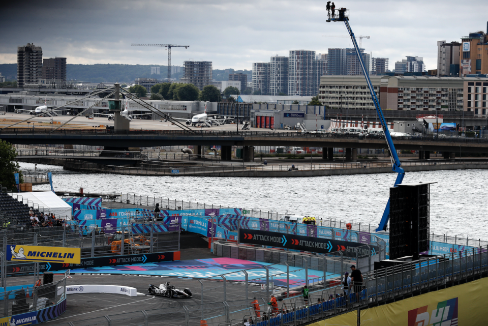 Aerial view of the London E-Prix circuit outside the Excel Centre (Formula E)