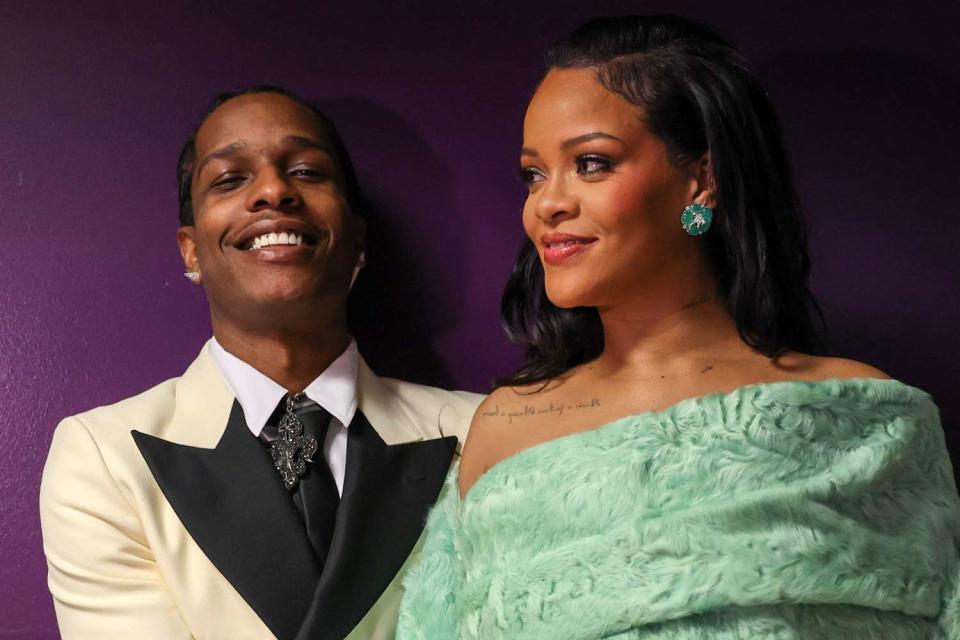 <p>Robert Gauthier / Los Angeles Times via Getty</p> A$AP Rocky and Rihanna backstage at the 95th Academy Awards on March 12, 2023 in Hollywood, California.