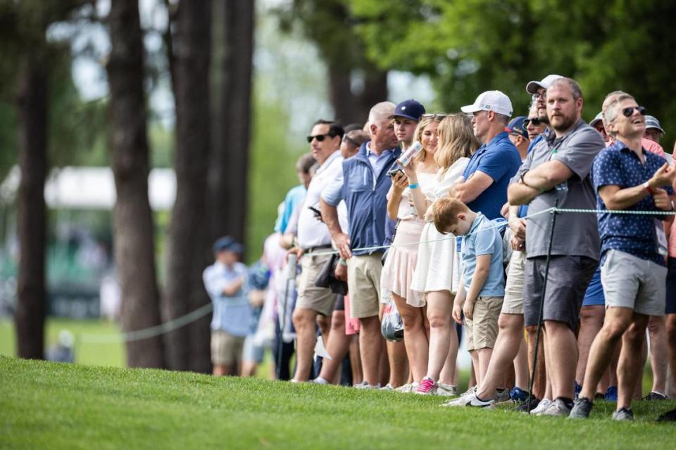 Fans watch during round one of the Wells Fargo Championship at Quail Hollow Club in Charlotte, N.C., on Thursday, May 9, 2024. Khadejeh Nikouyeh/Knikouyeh@charlotteobserver.com