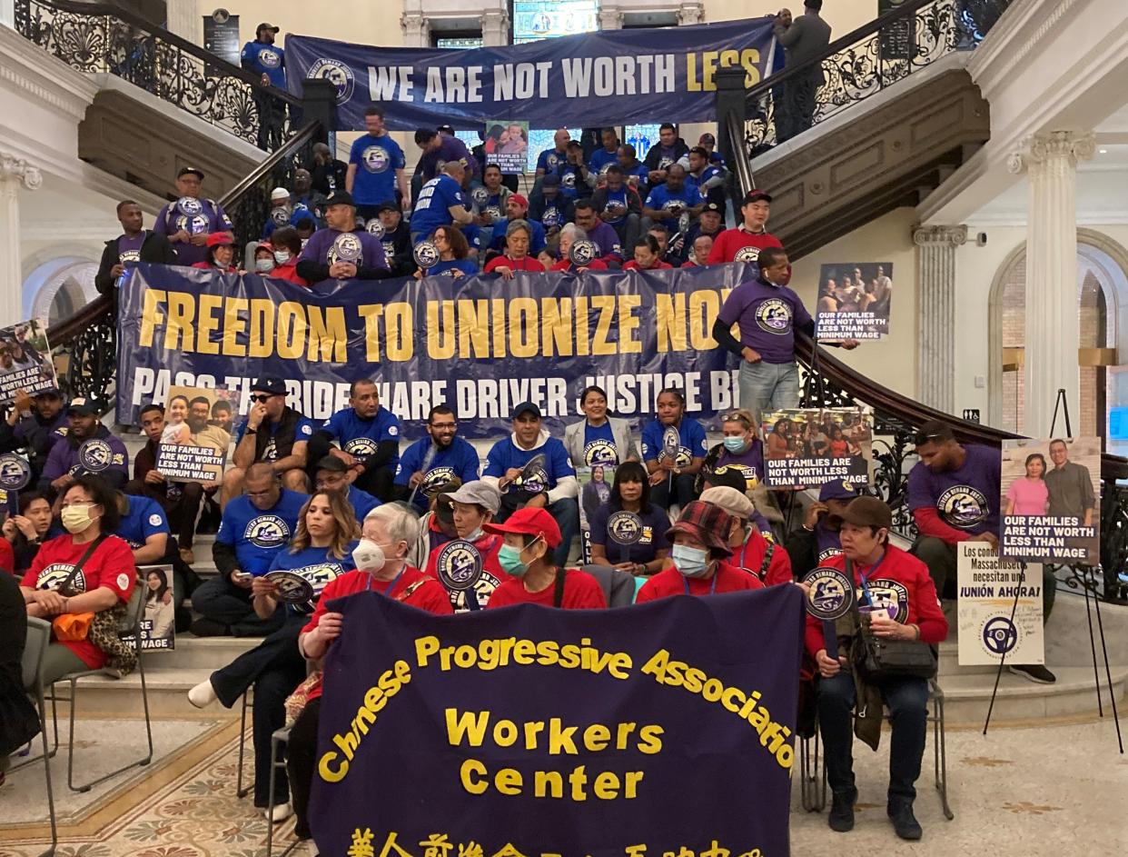 Massachusetts app-based drivers gathered Oct. 17 at the State House to voice support of legislation that would create a pathway to unionization.