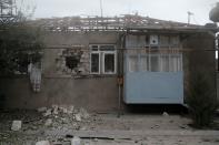 A house, which locals said was damaged during a recent shelling by Azeri forces, is pictured at the town of Martuni in the breakaway region of Nagorno-Karabakh