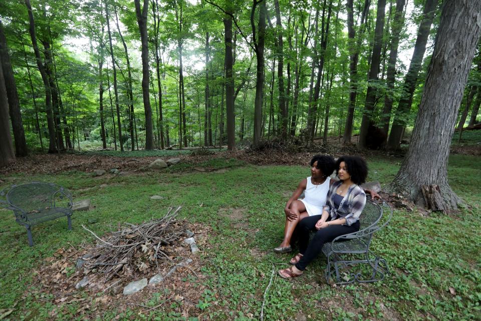 Hermain Charles with her daughter Kyler, 16, in the backyard of their Chappaqua home Aug. 13, 2020. Both Hermain, who was born on the island of Grenada, and her daughter, are proud that Kamala Harris, a Black woman and the daughter of immigrants, is the Democratic nominee for Vice President.