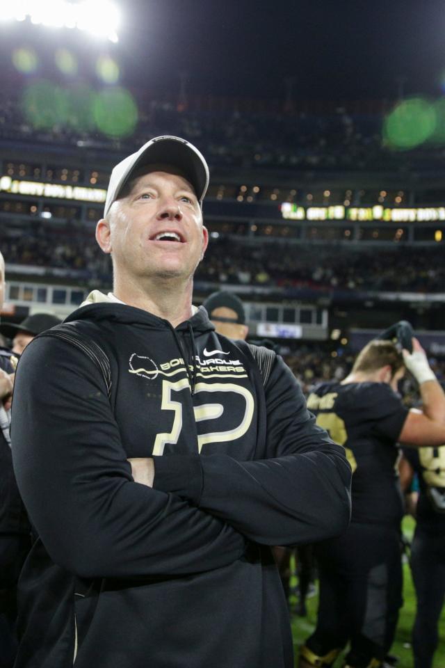 Purdue head coach Jeff Brohm after defeating Tennessee, 48-45, to win the Music City Bowl in overtime, Thursday, Dec. 30, 2021, at Nissan Stadium in Nashville.