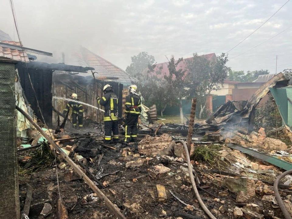 Rescuers work at a site of building damaged in the night by Russian drone attack near Kyiv (via REUTERS)