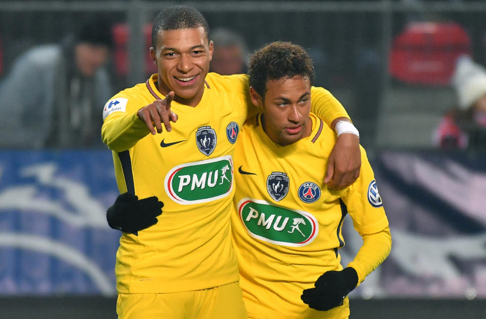 Neymar et Mbappé début janvier à Rennes (photo AFP).