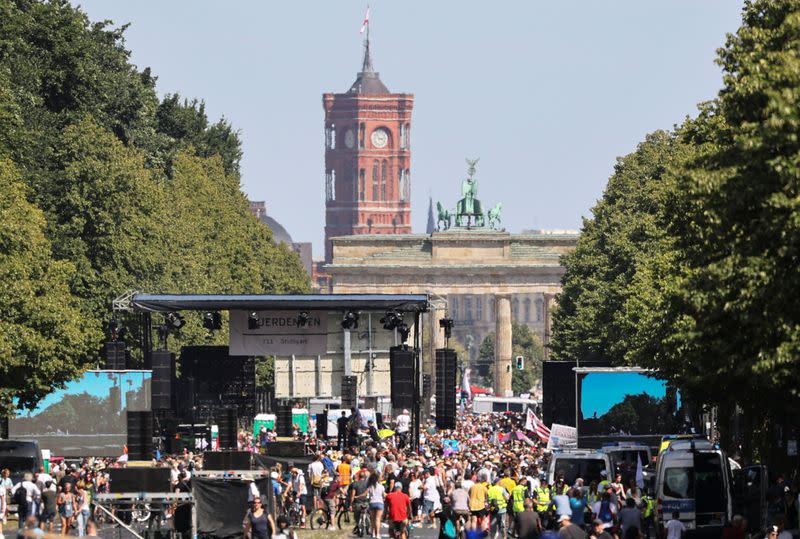 Demonstration against the government's restrictions amid the coronavirus disease (COVID-19) outbreak, in Berlin