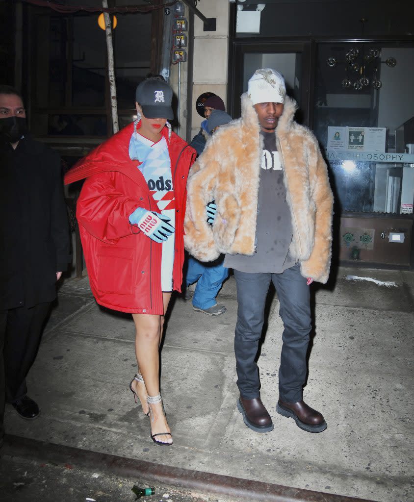 Rihanna and A$AP Rocky head to a dinner date in New York City on January 22, 2022. - Credit: Peter Cruz / SplashNews.com