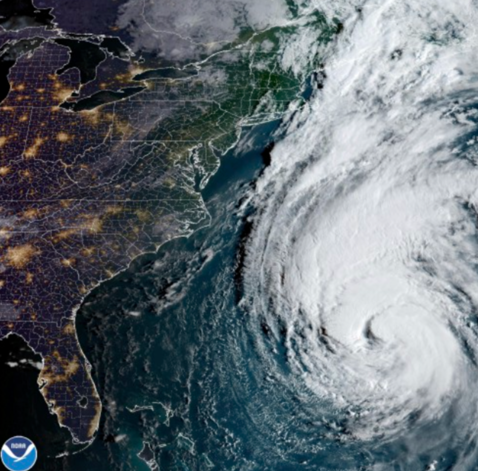 Satellite image at 8am (eastern) on Thursday, September 14, 2023 of Hurricane Lee in the Atlantic Ocean (NOAA)