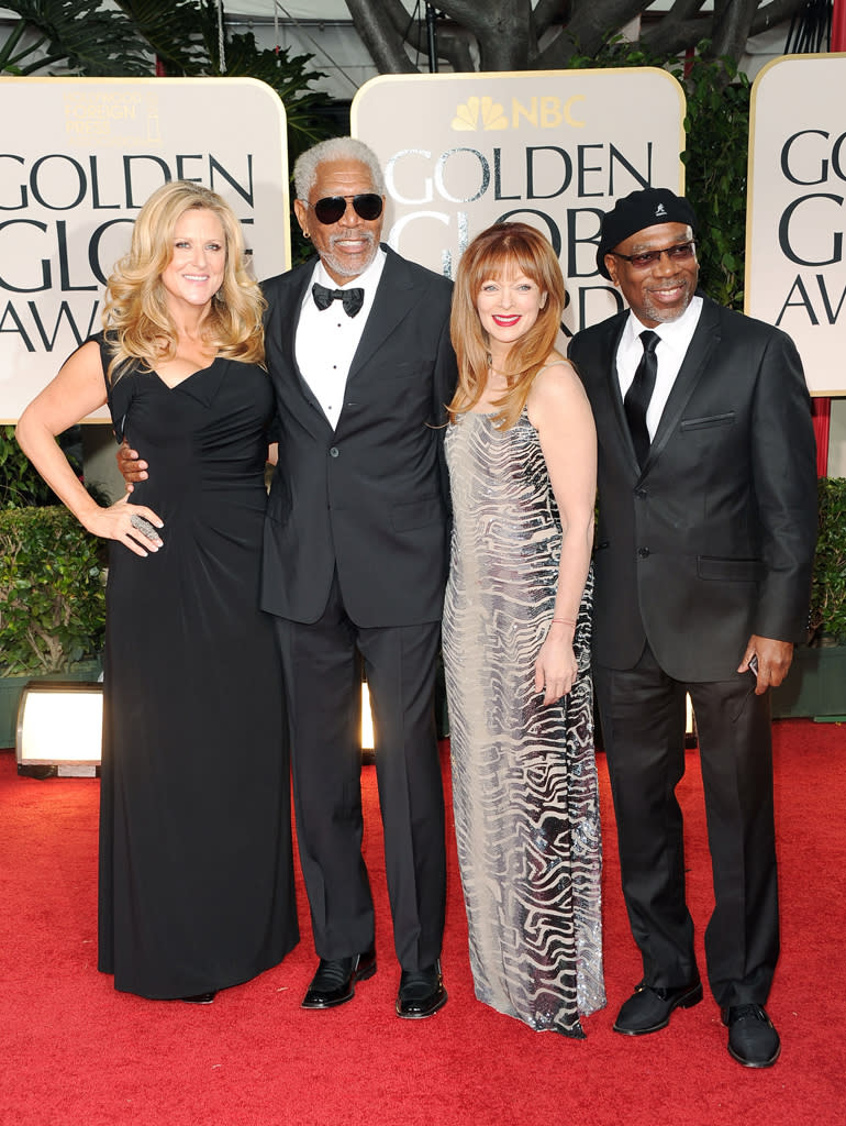 Lori McCreary, Morgan Freeman, Larcenia Letice and Alfonso Freeman arrive at the 69th Annual Golden Globe Awards in Beverly Hills, California, on January 15.