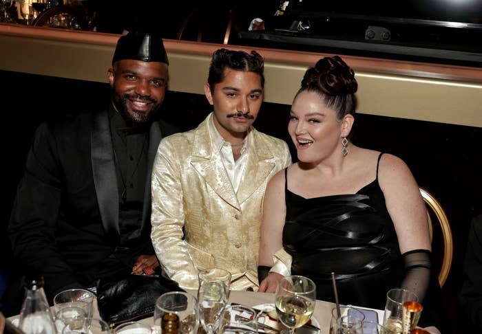 Carl Clemons-Hopkins, Mark Indelicato, and Megan Stalter attend the 80th Annual Golden Globe Awards on Jan. 10 in Beverly Hills, California.