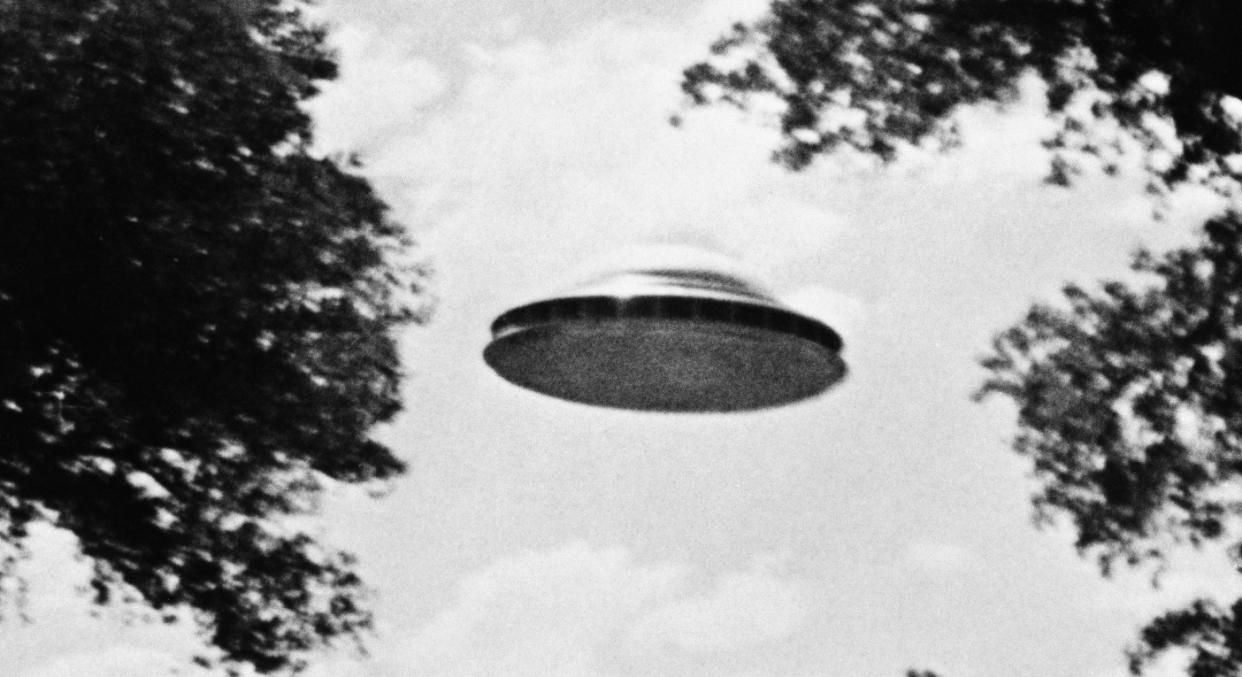 A flying saucer taken by a member of The Amalgamated Flying Saucer Club of America in the 1960s (Getty)