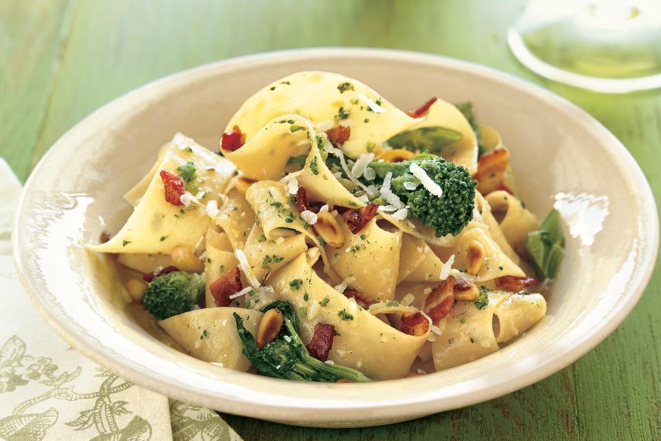 Pappardelle with Pancetta, Broccoli Rabe, and Pine Nuts