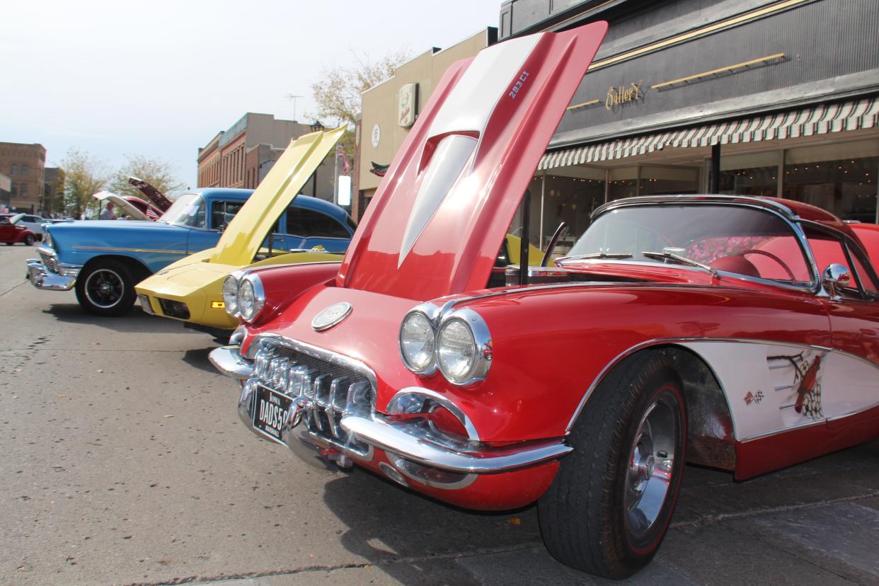 Vehicles line 2nd Street during the PerryDice Cruizers Car Show on Saturday, Oct. 9, 2021, in Perry.