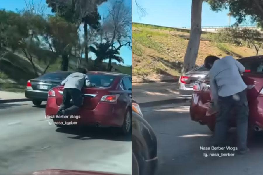 Hombre “se sube” a carro en Vía Rápida Tijuana para limpiarlo 