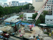 A bird's eye view of the incident site, located between Bugis Junction and Raffles Hospital. (Yahoo! photo/Kai Fong)