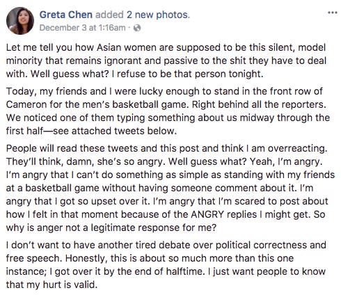 Greta Chen’s Facebook post.