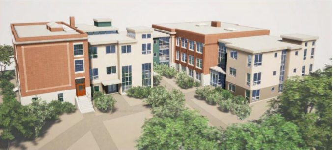 A rendering of the $25 million project to convert two vacant school buildings in Winchendon into a veterans housing complex.