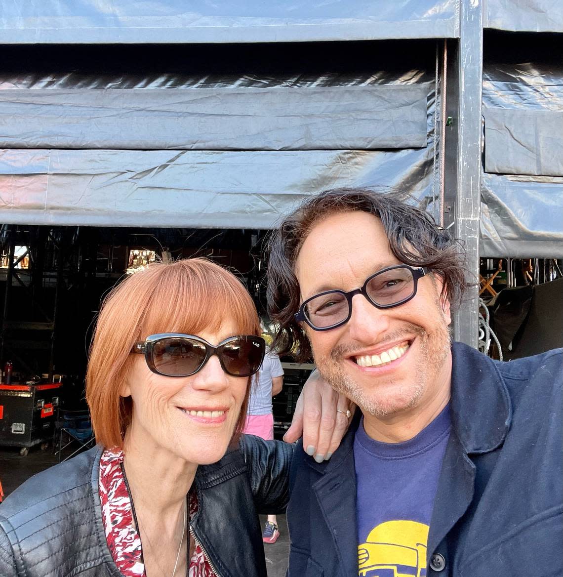 Kiki Dee and Adam Chester at Dodger Stadium in Los Angeles on Nov. 19, 2022, during rehearsals. Chester, Elton John’s rehearsal pianist, rehearsed Dee for her duet with Elton at his concert and then played piano for the pair during the 2-hour concert on Sunday, Nov. 20, 2022.