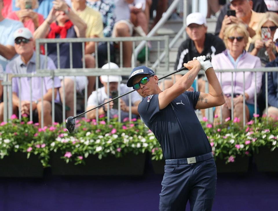 Rickie Fowler tees off on the first hole at the Grant Thornton Invitational at Tiburon Golf Club in Naples on Friday, Dec. 8, 2023.