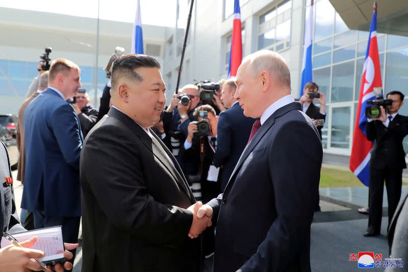 FILE PHOTO: North Korean leader Kim Jong Un meets Russia's President Vladimir Putin