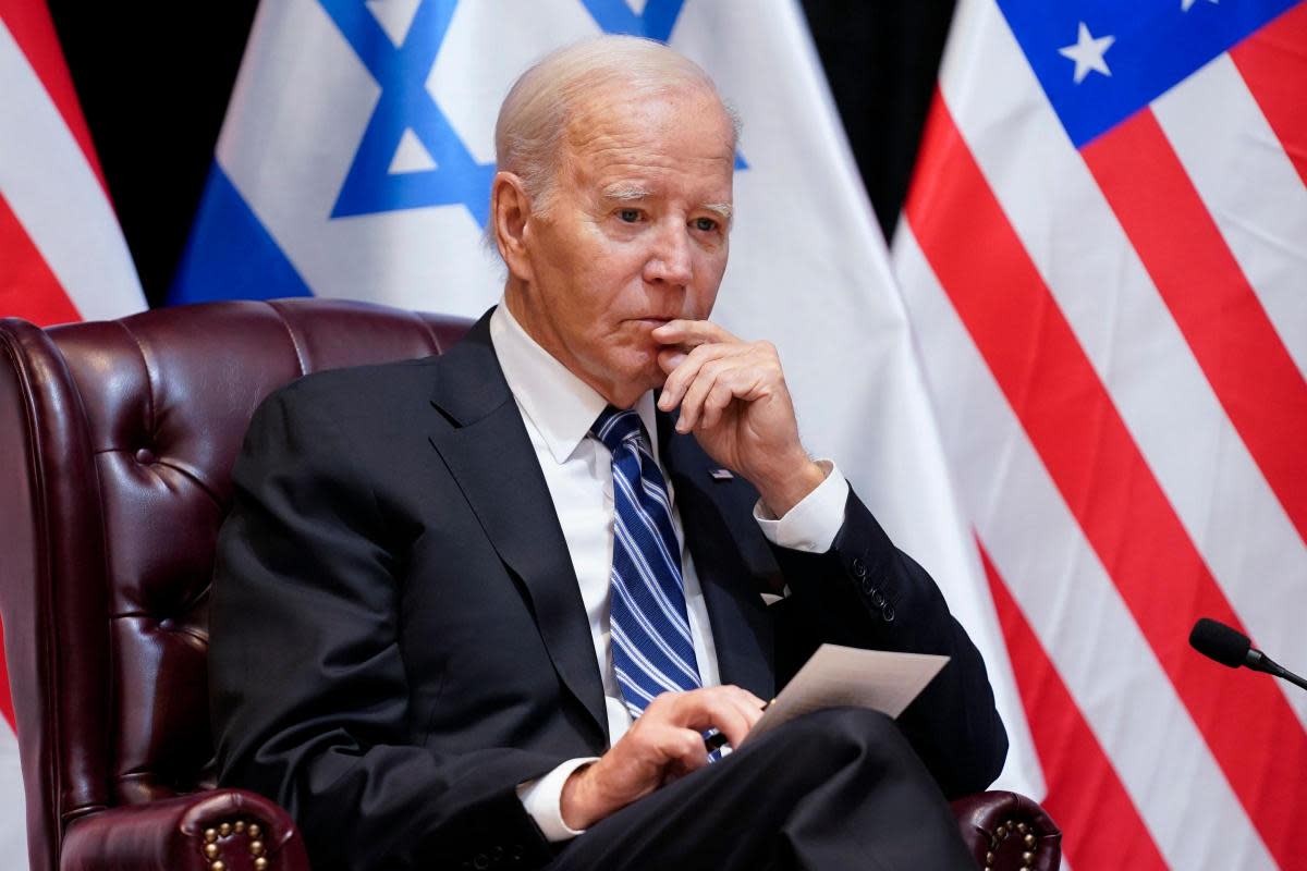 Protestors gathered outside the annual event to condemn Joe Biden's support of Israel's military campaign