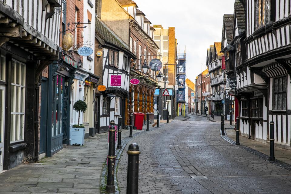 Empty streets in Worcester city centre, Worcestershire, on the first day of the third national lockdown in England, to reduce the spread of COVID-19. Prime Minister Boris Johnson announced further coronavirus restrictions during a televised address to the nation last night.