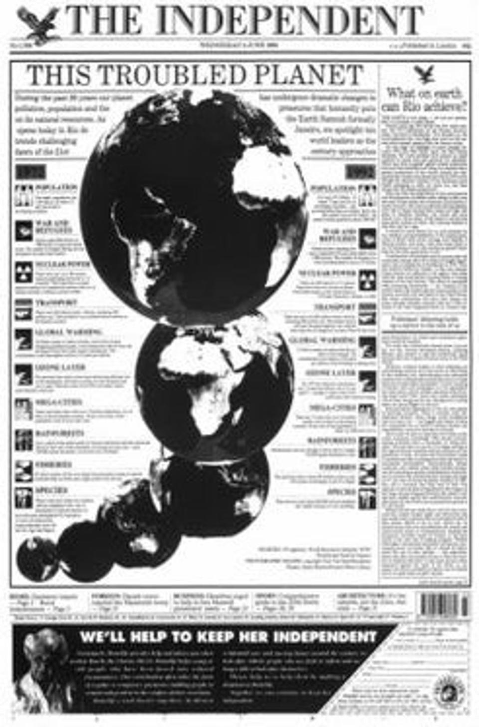 The Independent’s climate front page on 3 June 1992 (The Independent)