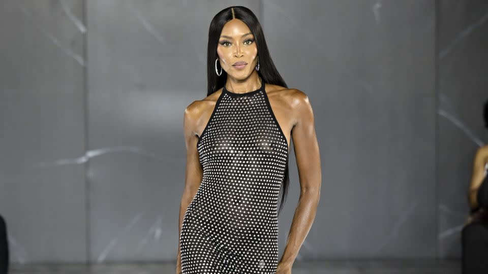 Naomi Campbell closes the runway show for her new collection with PrettyLittleThing. - Evan Agostini/Invision/AP