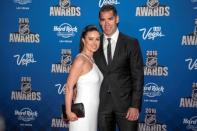 Jun 22, 2016; Las Vegas, NV, USA; Pascal Dupuis walks the red carpet with Carole-Lyne Dupuis during the 2016 NHL Awards at Hard Rock Hotel and Casino. Mandatory Credit: Joshua Dahl-USA TODAY Sports