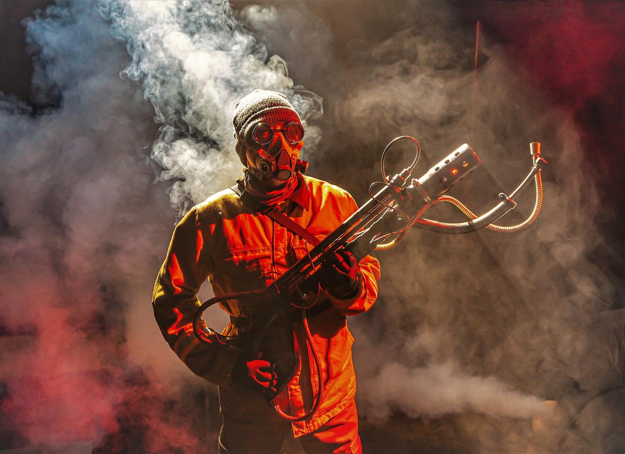 Niall McGinty as Guy Montag in the Hippodrome Theatre's stage adaptation of Ray Bradbury’s classic “Fahrenheit 451.”