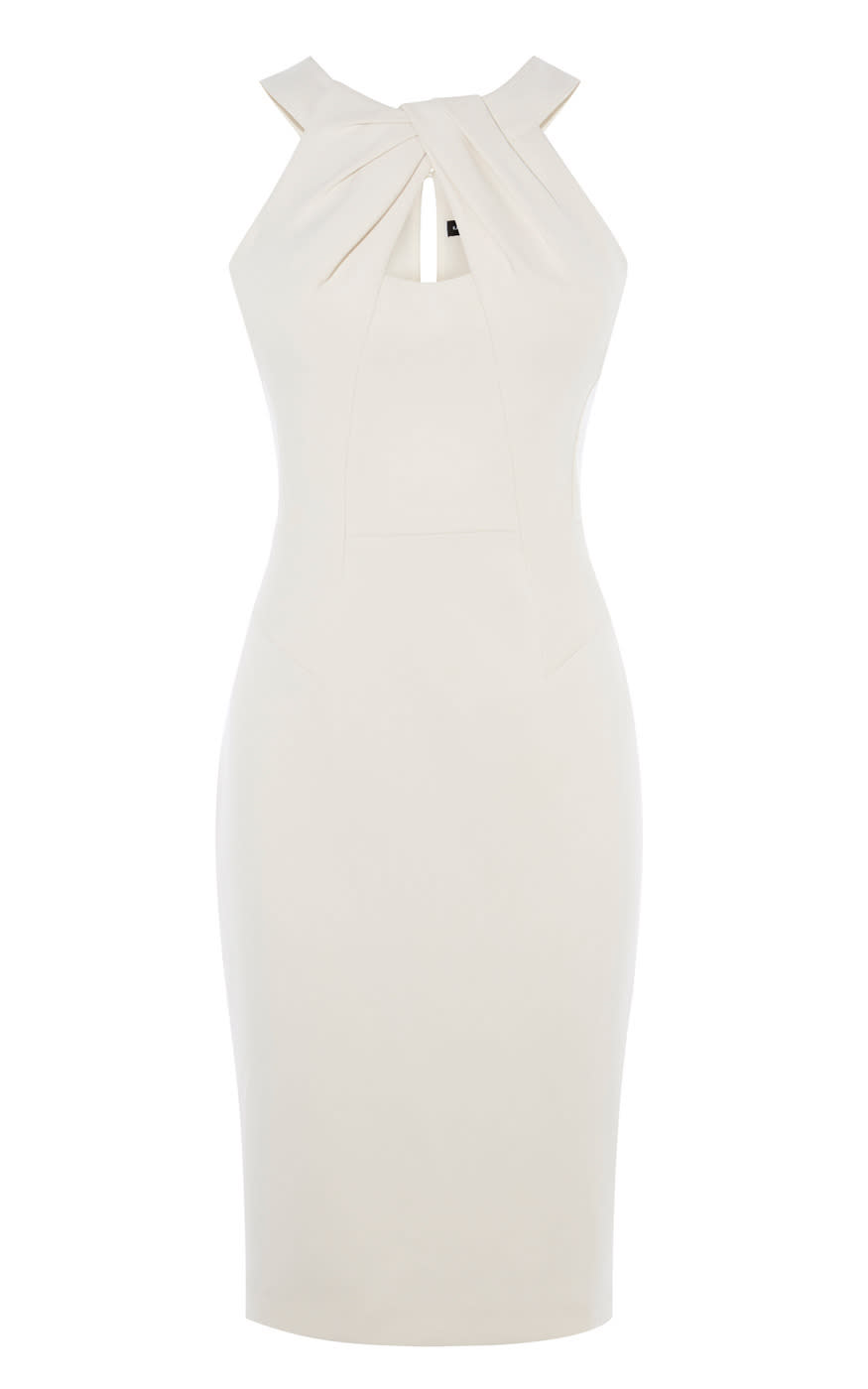 <p>Go for a simple structured dress to look effortlessly sophisticated. This white pencil dress has just the right amount of detail with a knotted neckline and keyhole detailing. <i><a href="http://www.karenmillen.com/knot-neckline-pencil-dress/dresses/karen-millen/fcp-product/01553976" rel="nofollow noopener" target="_blank" data-ylk="slk:[Karen Millen, £170];elm:context_link;itc:0;sec:content-canvas" class="link ">[Karen Millen, £170]</a></i></p>