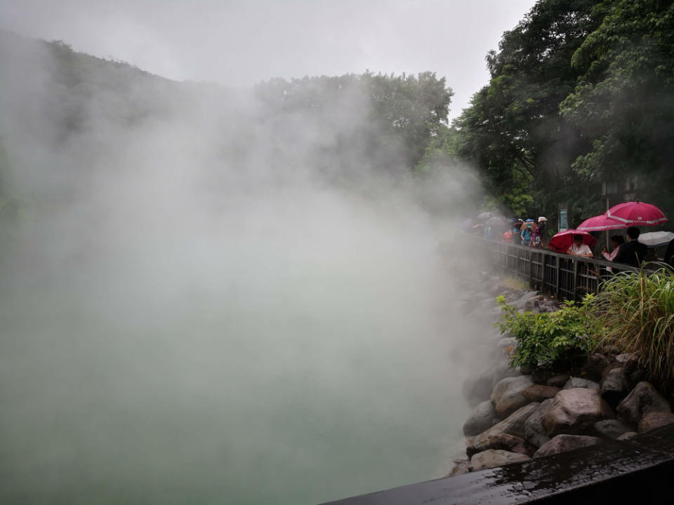 Steam from a hot spring engulfs a public viewing pool in Beitou in the outskirts of Taipei, Taiwan.