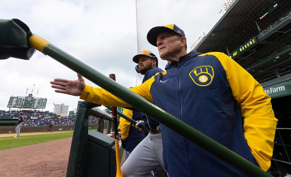 Milwaukee Brewers bench coach Pat Murphy is shown during their game against the Chicago Cubs Thursday, April 7, 2022 at Wrigley Field in Chicago, Ill. The Chicago Cubs beat the Milwaukee Brewers 5-4.