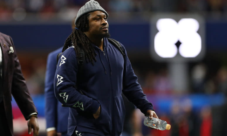 marshawn lynch at the super bowl pregame ceremony