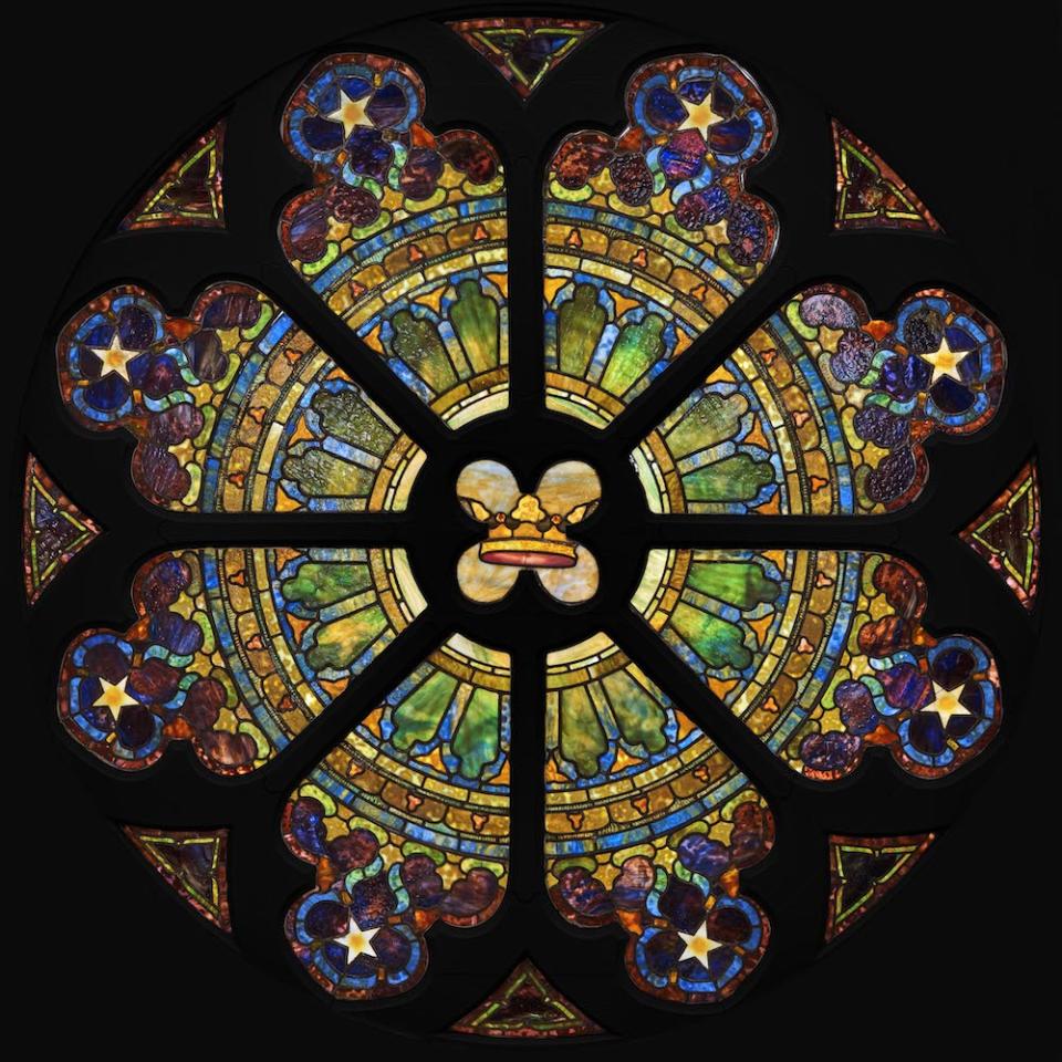 A close-up image of a Tiffany Rose Window that will be sold by Freeman’s Auction House in Philadelphia.