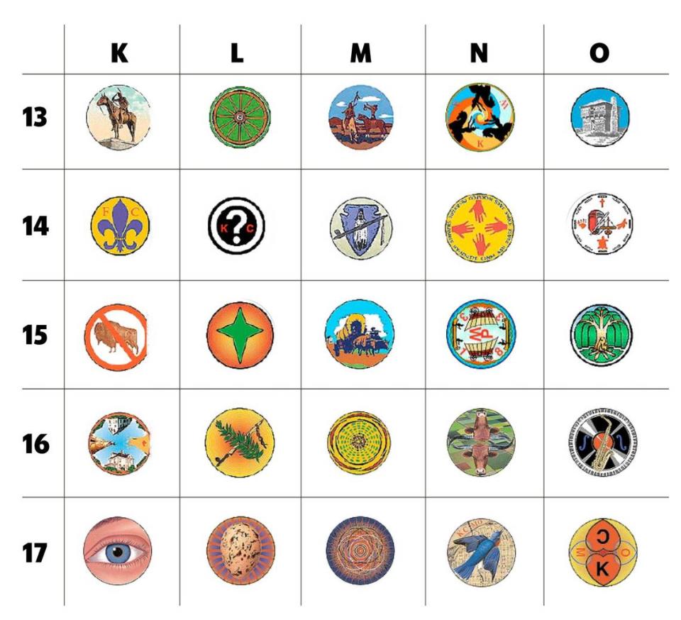 A selection of the remaining medallions in the floors of KCI’s old terminals B and C is shown in a grid format. Forty of the 106 remaining medallions will be salvaged and installed in city-owned buildings around Kansas City, officials say.