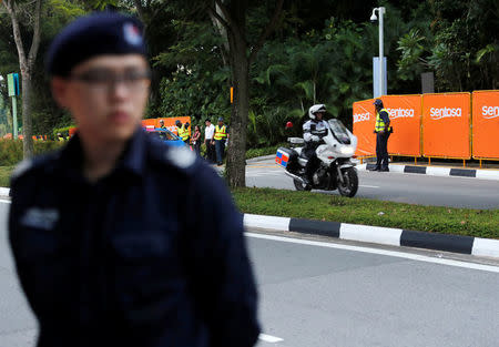 A view of security near the entrance to the Capella Hotel in Singapore June 12, 2018. REUTERS/Kim Kyung-hoon