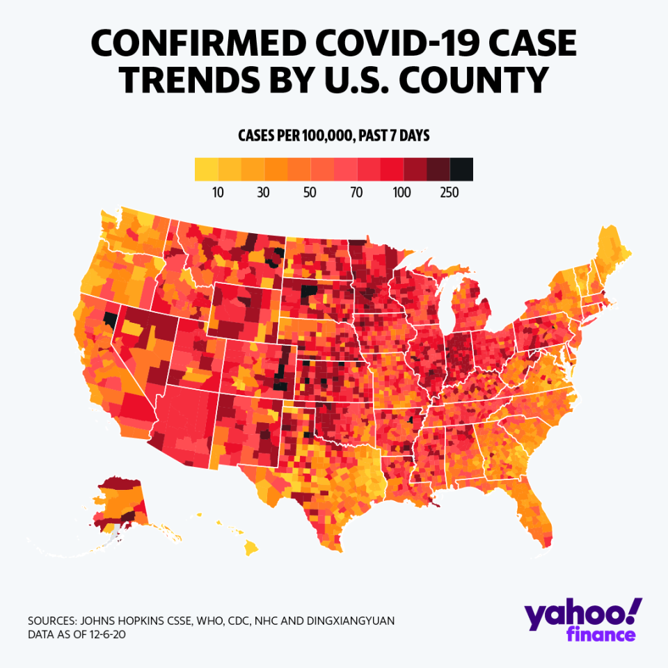 Cases are up across the country. (Graphic: David Foster/Yahoo Finance)